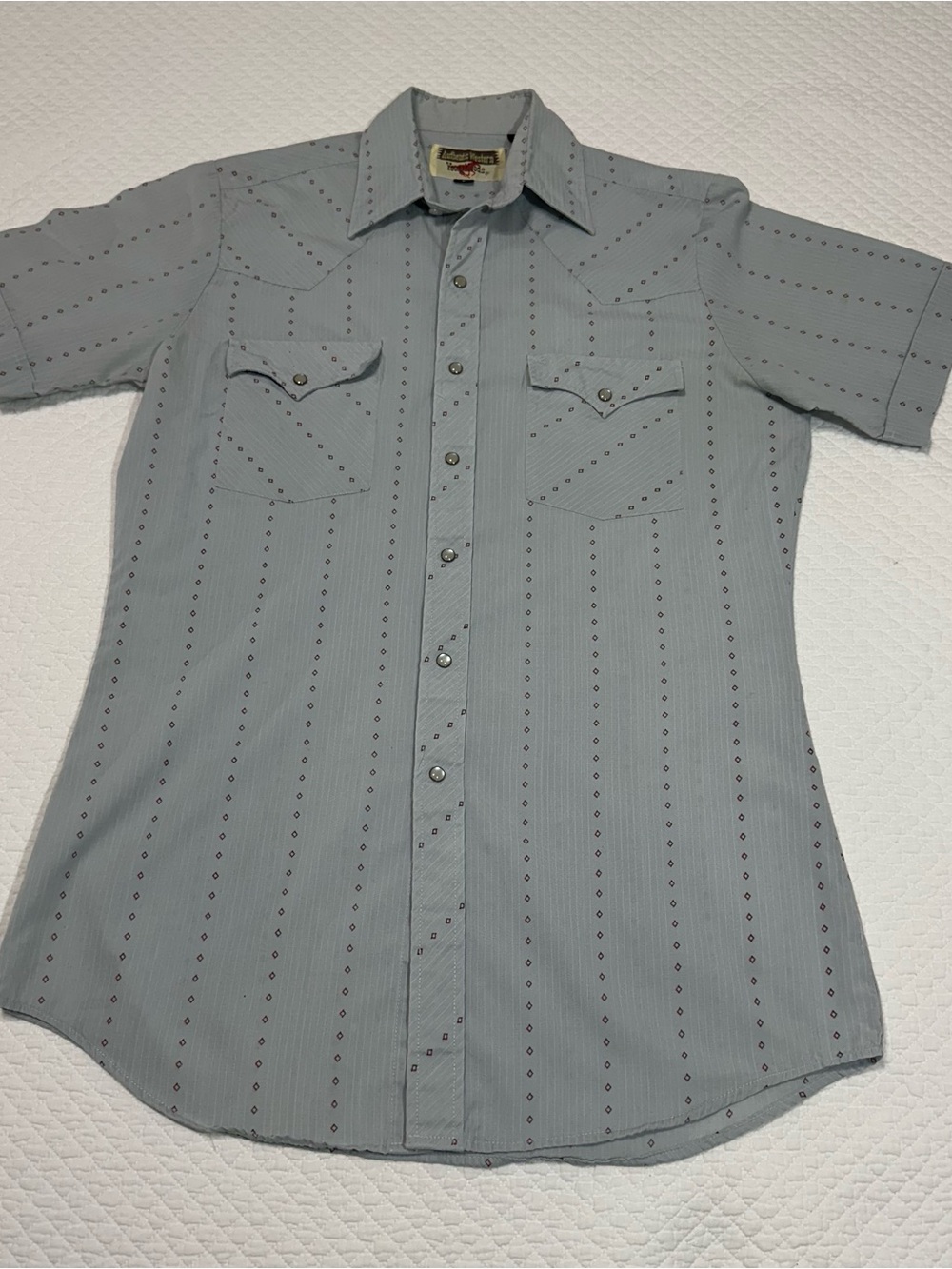 Vintage-Inspired Light Gray Short-Sleeve Western Button-Down Shirt